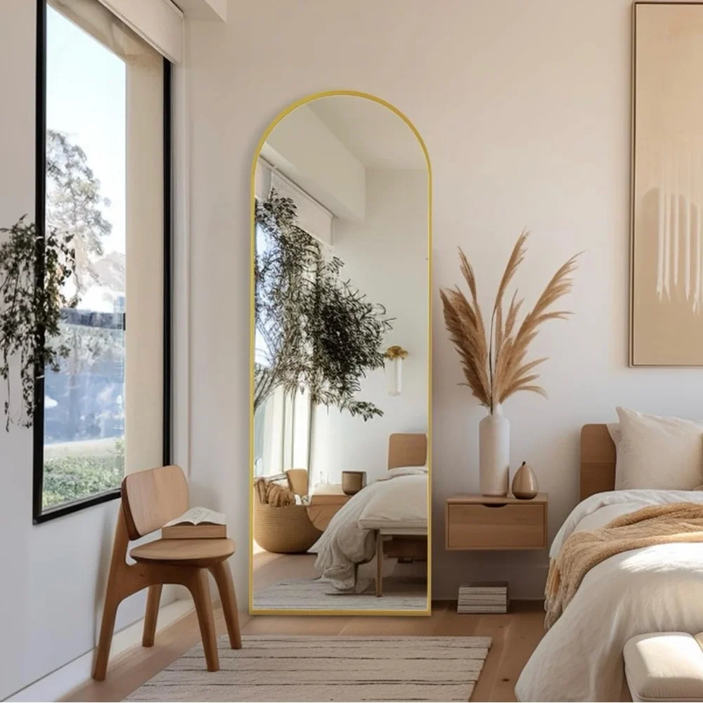 NEW West Elm Full Length Arched Gold Framed Boho Floor / Wall Mirror - 65